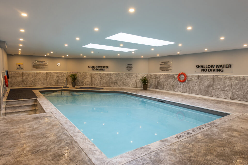 Heated indoor saltwater pool at Georgian Bay Hotel in Collingwood
