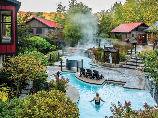 Outdoor thermal pools at Scandinave Spa Blue Mountain, featured in Georgian Bay Hotel's Collingwood getaway package.